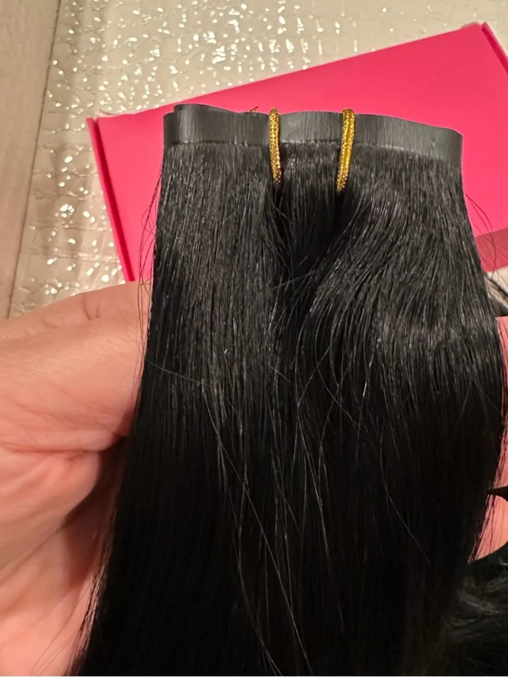 18” Jet Black Invisi Edge Clip in Human Hair Extensions 130g 7Pcs #TF9